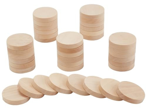 DELORIGIN 50Stück 2.5cm Natürliche Runde Holzscheiben Unfertige Holzkreise Buchenholz Runde Stücke Unvollendete Holzkreise Scheiben für Basteln Hängende Dekoration Weihnachtsschmuck DIY Heimdekoration