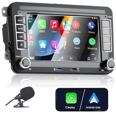 Apple Carplay Autoradio für VW Golf 5 6 Polo T5 Tiguan Skoda Passat Jetta Caddy B6 B7 Touran Android Auto, 7 Zoll Touchscreen Radio mit Bluetooth/FM/AM/USB/RDS/Fahrzeugbild rückwärts