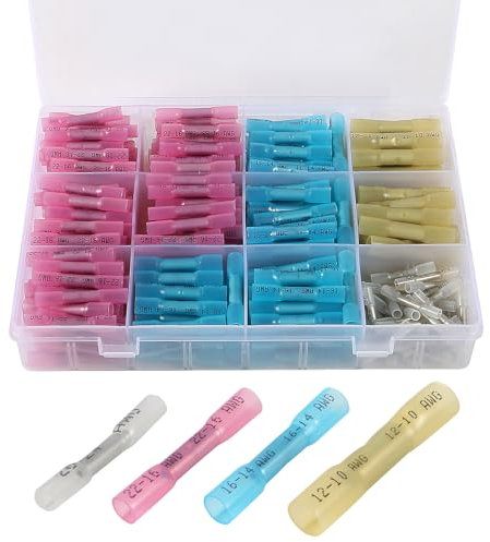 AITRIP 340PCS 10-26 AWG Wärmeschrumpfende Stoßverbinder, Marine Grade Elektrische Drahtverbinder Kit, Verzinnt Rot Kupfer Isoliert Wasserdicht Crimp Klemmen Stoßverbinder für Kabel, Boot, Verdrahtung