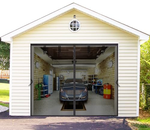 SANJINFON Retractable Garage Patio Screen Door 14x7 FT - Magnetic Fiberglass Mesh Screen for 14x7ft Garage, Balcony, Gym, Playroom, or Porch, Blocks Bugs & Enhances Privacy - Easy to Install & Retract