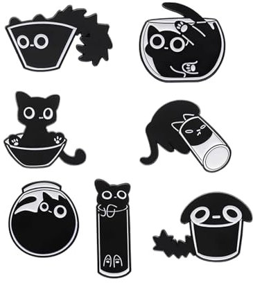 KGDUYC Lot de 7 broches en émail chat noir pour femmes et filles - Broche mignonne en émail pour vestes,pour Vêtements Sacs Vestes Accessoire DIY Artisanat Noël, Métal