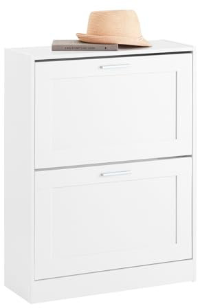 SoBuy Schuhkipper Schuhablage Schuhschrank mit 2 Klappen Schuhregal schmal Schuhkommode Weiß BHT ca. 60x80x25cm FSR137-W