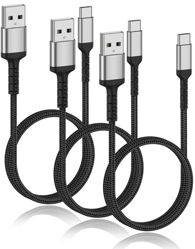 Short USB C Cable 50CM 3Pack, 0.5M USB A to USB C Cable Nylon Braided Type C Charger Cable 3A Fast Charging for iPhone 16/15 Pro Max, Galaxy S24 S23 Ultra, M13, Pixel 8, Redmi Note 11, iPad Pro 2022