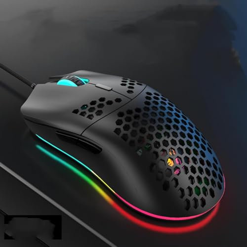 XZXWZX RGB Gaming-Maus, Wabenschalendesign, Ultraleicht, 11 RGB-Hintergrundbeleuchtung, 7200 DPI, 125CPS, 6 programmierbare Tasten, 1,5 m Empfängerkabel, USB Gaming Mau für PC/Mac/Laptop, Schwarz