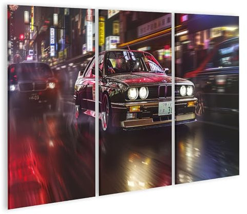 islandburner Prime Image sur toile classique BMW dans la vitesse de la ville néon pour garage amateurs de voiture atelier images murales poster