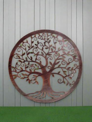Round Tree of Life Metal Wall Art, Copper-Finish, Decorative Garden Wall Hanging, 40cm powder coated