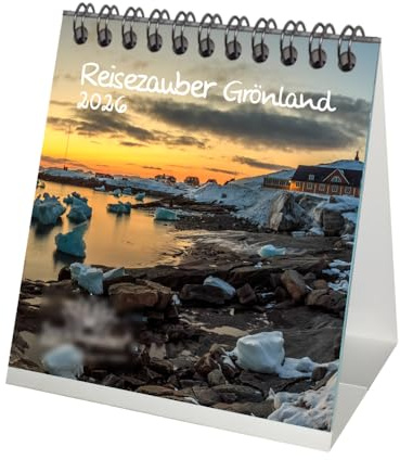 Reisezauber Grönland Tischkalender 10cm x 10cm für 2026 Nuuk Stadt Reise Land Urlaub - Geschenkset Inhalt: 1x Kalender, 1x Weihnachtsanhänger (insgesamt 2 Teile)