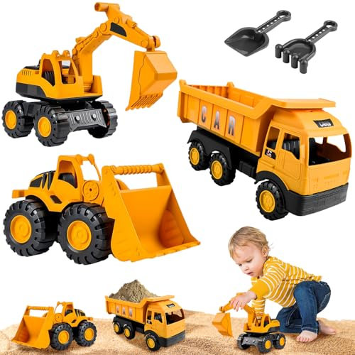 3 Stück Sandspielzeug Bagger Sandkasten, Sandkasten Spielzeug, Auto Spielzeug Set für Kinder Sandkasten, Verwendung Kipplaster Bagger Strandspielzeug für 2-5 Jahr Mädchen Junge Sommerspielzeug