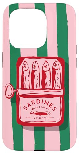 Pink Sardine Maximalist Vintage Food Stripes Aesthetic Cute Case for iPhone 15 Pro