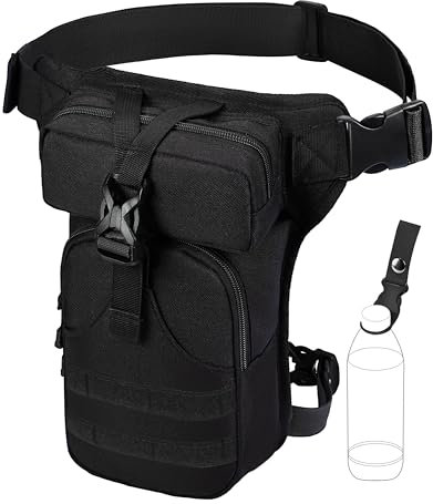 Eshow Beintasche Motorrad für Damen Herren, Oberschenkeltasche Bauchtasche aus Segeltuch, Stabil Taktische Tasche Verstellbarer Hüftgurt, Gürteltasche für Wandern Radfahren Angeln Freizeit Schwarz