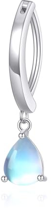 POPLYKE Bauchknopf Ring für Damen Sterling Silber Träne Mondstein Dangle Gebogen Reverse Barbell Nabel Piercing Schmuck