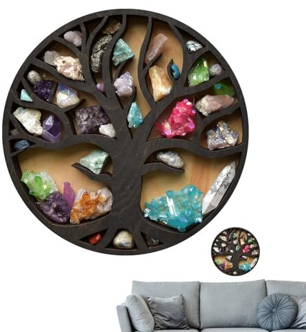Generisch Holzhalter zum Aufhängen von Steinen -Baum des Lebens, Wandbehang, Dekoration für Schlafzimmer, Wohnzimmer,Handgefertigtes Baumregal aus Holz für Frauen, Männer, Bastelliebhaber
