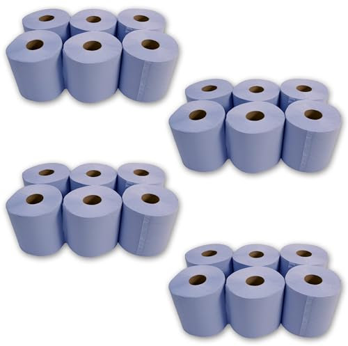 KAPCO 24 Value Blue Centrefeed Rolls | 2-Ply Embossed Paper Tissue Roll – 45m Length, 166mm Height – Super Absorbent Industrial Wipes | Ideal for Kitchen, Garage, Workshop & Hand Towel Use | Bulk Buy