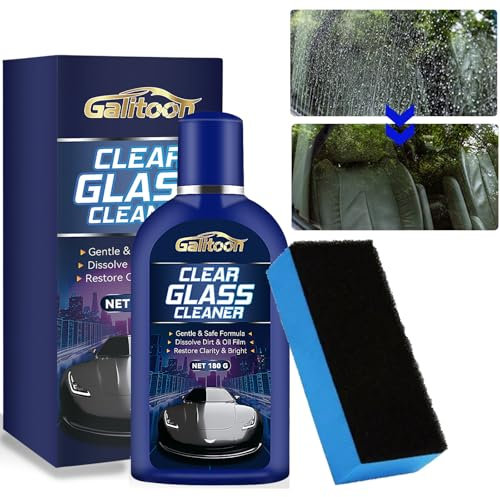 Limpiador de Cristales para Coche con Removedor de Película Oleosa, Limpiavidrios con Esponja para Automóvil y Hogar, Elimina Manchas de Agua y Grasa, Visión Clara y Protección Duradera (180g)
