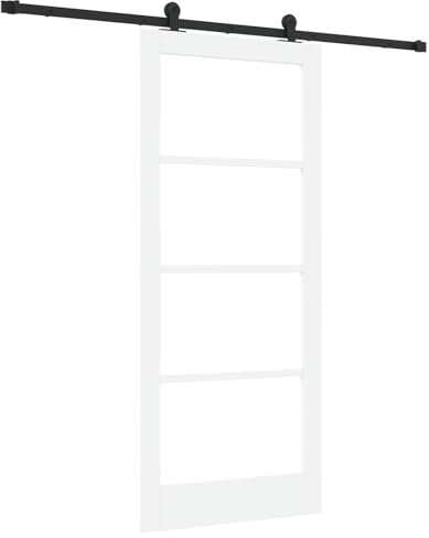 Puerta Deslizante vidaXL con Sets de Hardware 'ORKDAL'Madera Maciza Blanca y Cristal