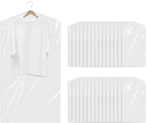 30 Pack Plastic Clothes Covers, 60 * 140cm Dry Cleaning Bags, Clear Clothes Bags Hanging, Dustproof Garment Protector Covers for Shirt, Suit, Jacket, Sweater, Long Dress, Gowns