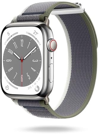 ONEFLOW Nomad Strap Kompatibel mit Apple Watch 8 (45mm) Armband Outdoor aus Nylon Stoff, Sportarmband mit Klettverschluss, Textil iWatch Armbänder Damen Herren Sport, Trailblazer Slate
