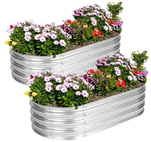 COWVIE Galvanized Raised Garden Bed Kit, 120 x 60 x 30 cm, Oval Planter Boxes for Vegetables, Flowers, and Herbs, Outdoor Use, 2 PCS
