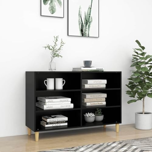 HETFTJN Buffet noir 103,5 x 35 x 70 cm en bois avec pieds en eucalyptus design scandinave espace de rangement pour salon, bureau et couloir