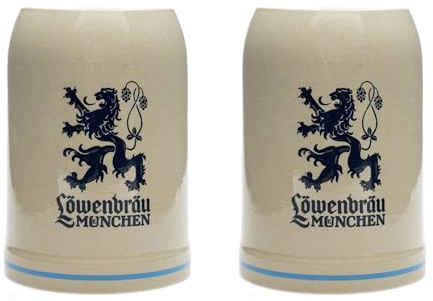 Zum Franziskaner 2 Stück LÖWENBRÄU Bier-Tonkrug 0,5 Liter | Das Original | Traditioneller Bierkrug - München Oktoberfest Deutschland Volksfest Biergarten Tradition