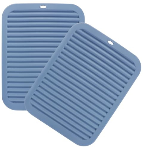 Extra Thick Silicone Trivet Mat Heat Resistant Multi-purpose None slip Table Place Mats for Hot Pots Holder,Pads,Pans,Dishes,Spoon rest,Coasters for Kitchen Cooking & Dining(2pcs,Rectangle-Blue)