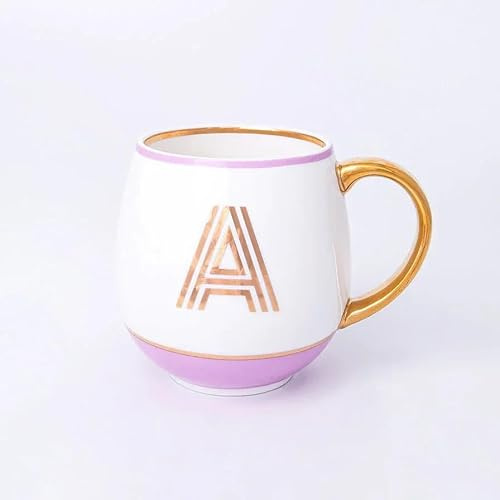 Bombay Duck Library Monogram Fine Bone China Mug, White with Gold Details, 450ml, Striped Gift Box, Hand Wash Only, Letter A