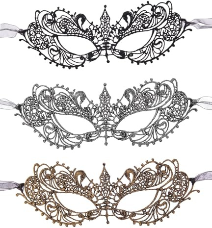 YEAMLTE Masken für Maskenball, 3 PCS Spitzenmaske Damen Gesicht, Maske Spitze, Damen Spitze Maske, Venezianische Maskes, Geeignet für Damenkarnevals und Maskenbälle