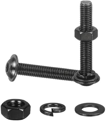 M METERXITY 10 Set Viti A Testa Svasata Con Flangia M8 X 50mm, Nero Acciaio Inossidabile 304 18-8 Viti A Testa Esagonale Con Innesto, Dadi, Rondelle Piane E Di Bloccaggio Per Fai Da Te