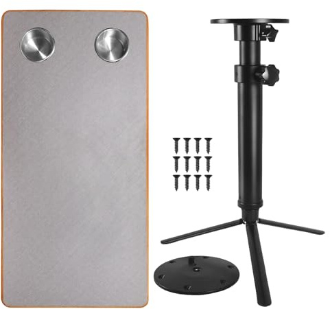 KAMRVLAAI RV Table Kit, Solid Wood Tabletop 31.5 x 15.8 Inch, Grey Linen Texture & with Tripod & Floor Base & Comes 2 Cup Holders, Camper Van Portable Indoor/Outdoor System (Black Table Leg)