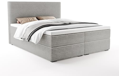 FurniDe24 Boxspringbett mit 2 Bettkästen, Bonellfederkernmatratze und Topper, Gepolstertes Doppelbett mit Kopfteil, Breitcord-Stoff, Polsterbett Vito in Grau (Vito 07, 180 x 200 cm)