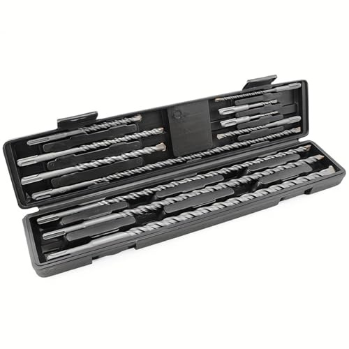 Refein 11tlg Bohrhammer SDS Plus Bohrer Set, Zubehör Bohrhammer mit tragbarem Koffer für Beton Ziegel Zement Stein
