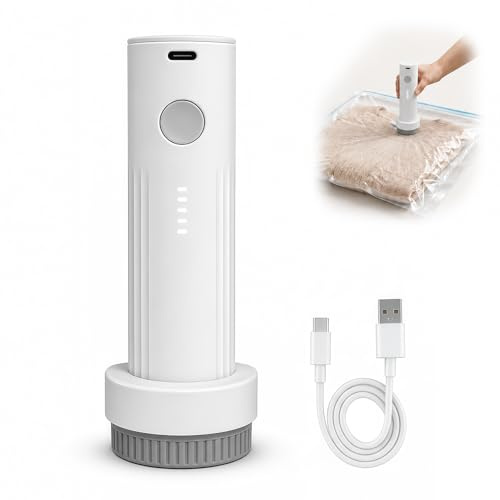 Portable Electric Vacuum Pump for Travel Storage Bags USB Rechargeable | Air Pump for Clothes Bedding Storage Seasonal Luggage Organisation Compression (White)