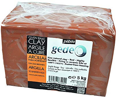 Pébéo - Argilla da cuocere rossa Gédéo, panetto da 5 kg - Creta per ceramica, modellazione del corpo umano, scultura in terracotta - Argilla rossa da cuocere in forno per ceramica - 5 kg - Rossa