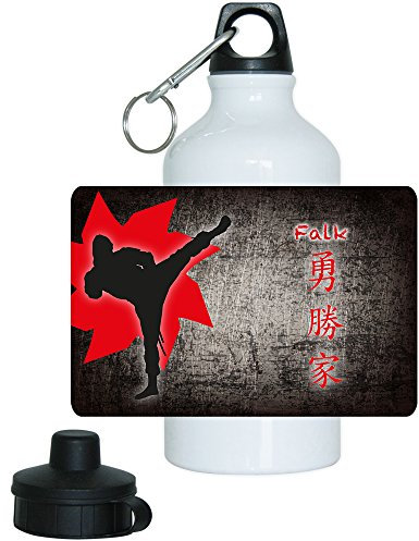 Eurofoto Trinkflasche mit Namen Falk und schönem Ninja-Motiv für Jungs, aus Aluminium