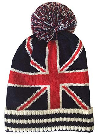 Number1Gifts [UK SELLER] UNISEX UNION JACK FLAG BOBBLE BEANIE HAT