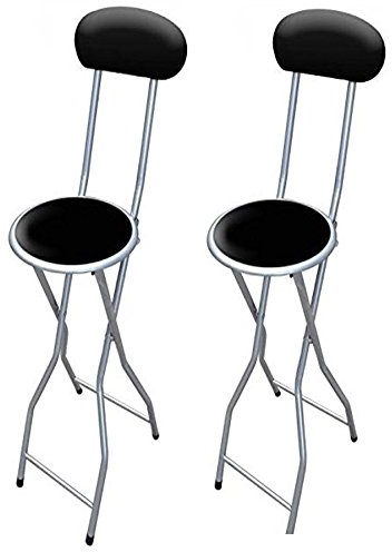 ANZ 2 x Folding Breakfast Bar Stool Party Home Office Kitchen Padded High Chair Black