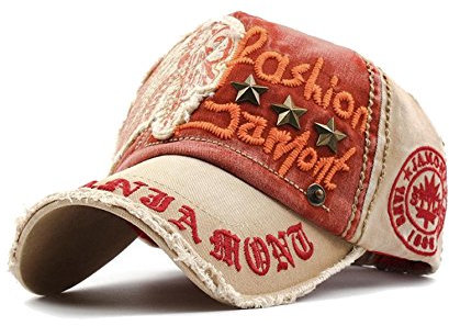 Sporty Baseballcap Indianer Distressed Snapback Vintage Used Look Nieten Sport Outdoor Kappe Mütze Cap Schirmmütze Basecap verstellbar (Khaki)