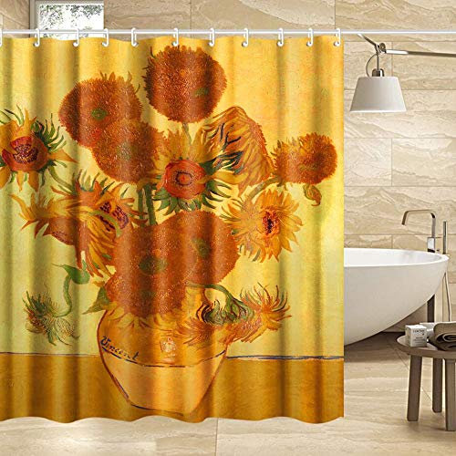 INVIN ART Van Gogh Duschvorhänge mit Haken, Sonnenblumen
