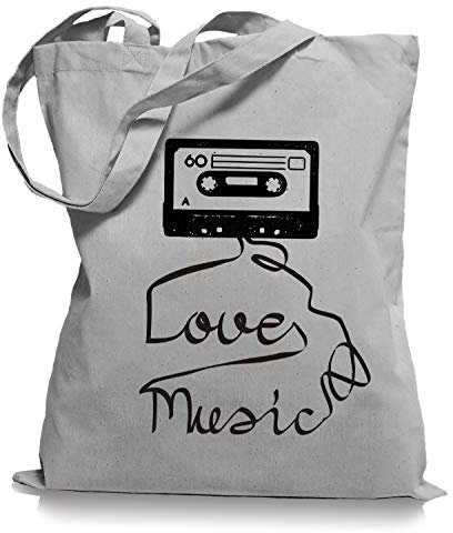 Love Music Cassette 80er Tape Achtziger Stoffbeutel Tragetasche/Bag/Jutebeutel WM1-lightgrey