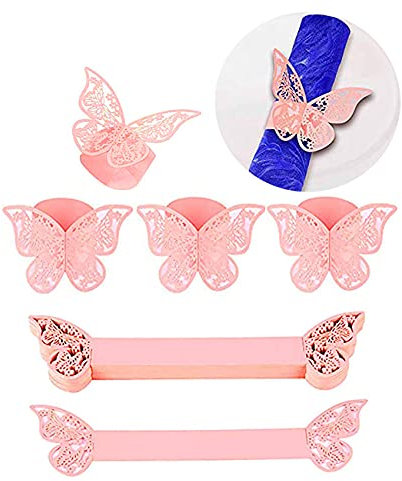 Schmetterlings Papier Serviettenring, 50 Stück 3D Laser geschnittene Serviettenschnallen Band für Hochzeitsessen Party Serviette Table Festival Jubiläumsrestaurant (Rosa)