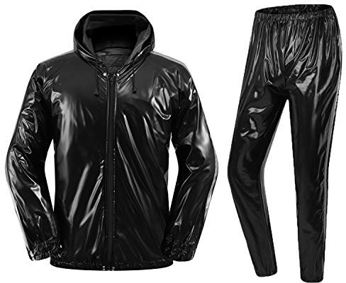 REEDBEEK Combinaison de sauna anti-déchirure pour perte de poids et sudation MMA, veste de gym, pantalon d'entraînement pour homme et femme, noir, Medium