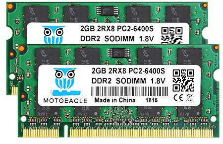 Motoeagle DDR2 800MHz PC2-6400S 2GB SODIMM, 4GB Kit (2GBx2) CL6 2Rx8 200-Pin PC2-6400 Memoria Laptop