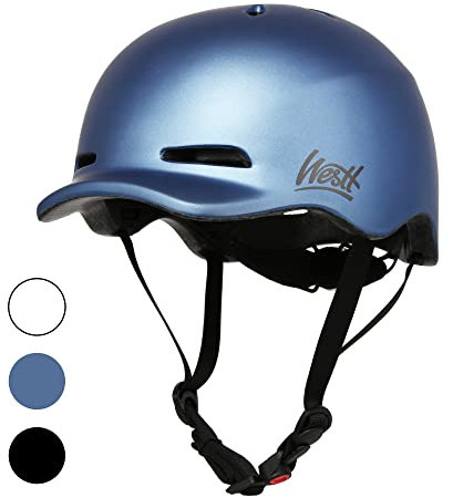 Westt Urban Fahrradhelm mit Licht Radhelm Stadthelm für Damen und Herren, Helm Fahrrad für Junge und Mädchen (Schwarz Weiß Blau Braun)