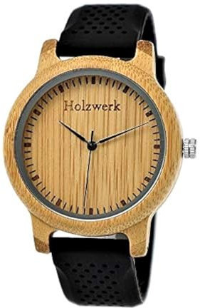 Henny Klein Holzwerk Germany® Designer Unisex Uhr Herren-Uhr Damen-Uhr Öko Natur Vegan Holz-Uhr Armband-Uhr Analog Klassisch Quarz-Uhr Silikon Kautschuk Armband und Holz Gehäuse Schwarz (Mehrfarbig)