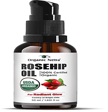 Organic Netra Rosehip Seed Oil for Skin Hydrates & Moisturize Skin 100% Organic, Pure & Natural Oil Good Radiant Glow, Light Weight All Skin Types, 50ml