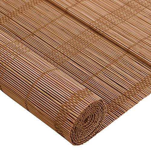 WFENG Drawstring Lift Bamboo Door Curtain, Bamboo Roller Blinds with Curtain Heads, for Bay Windows French Windows/E / W140×H310cm/55×122in