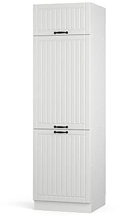 Vicco Kühlumbauschrank Fame-Line, Hochschrank für die Küche, Weiß Landhaus/Weiß, 60 cm