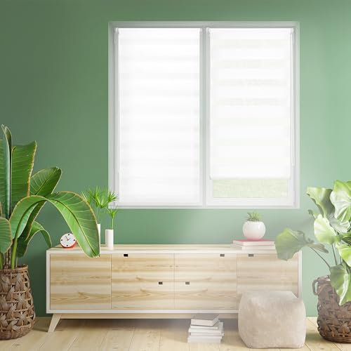 Blindecor Indus SIN HERRAMIENTAS | Estor Enrollable Sin Taladrar de Doble Capa | Color Blanco 45 x 130 cm (ancho x largo) | Tamaño de la Tela 42 x 125 cm