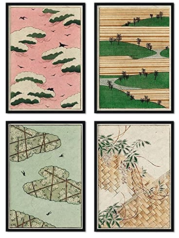 Nacnic-Packung der Landschaftsblätter. Poster mit Abbildungen des japanischen Vintage-Magazins Shin Bijutsukai. Innenausstattung. A3 Größe.