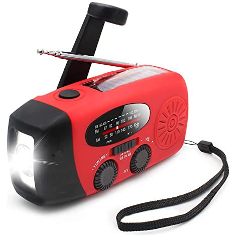 Radio Solaire Portable, Radio d'urgence Météo, Radio à Manivelle avec AM/FM/NOAA, Radio Dynamo IPX3/1000mAh Charge de Téléphone/Lampe de Poche LED/Alarme SOS pour Randonnée Camping